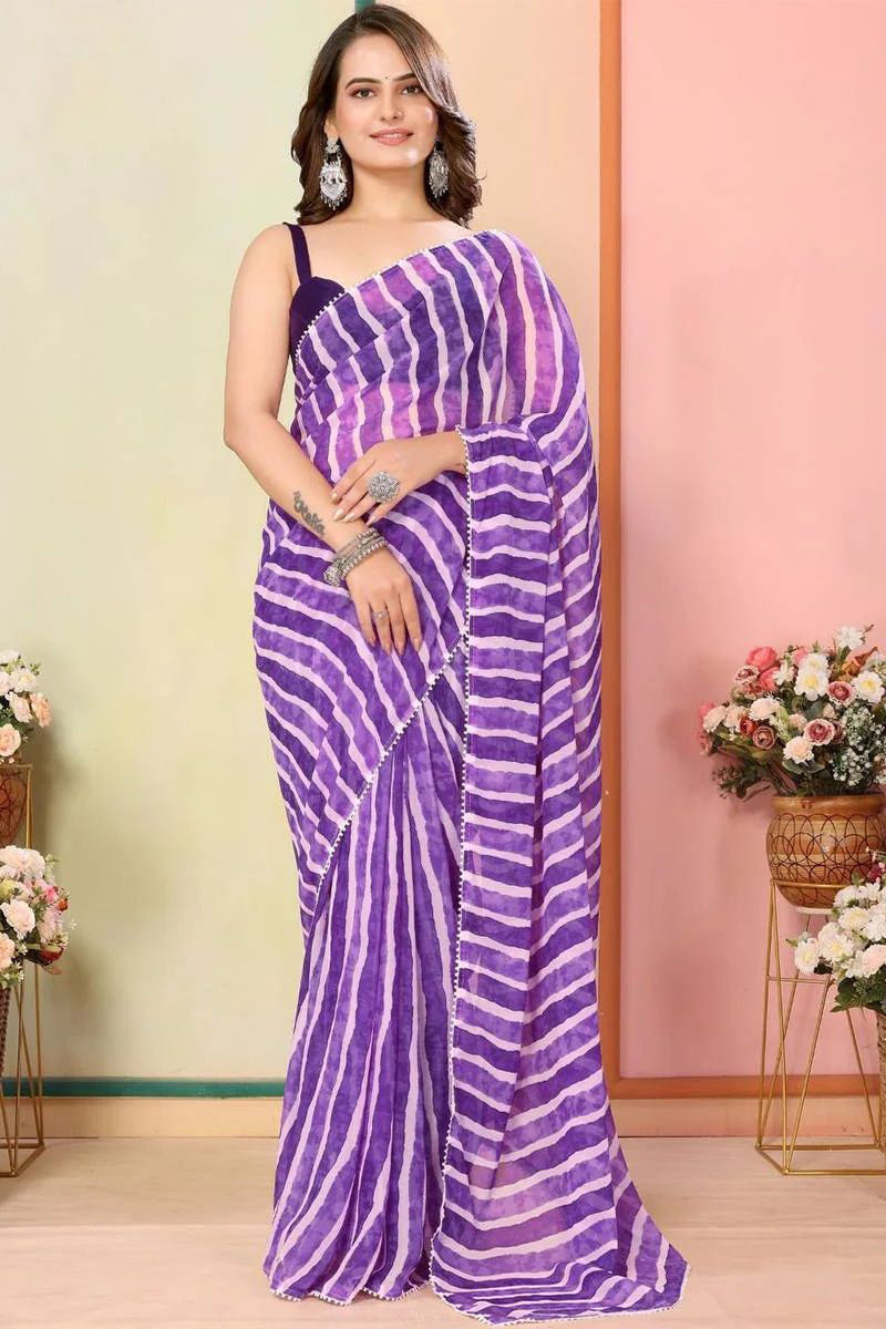 Misty One Minute Ready To Wear Purple Georgette Saree