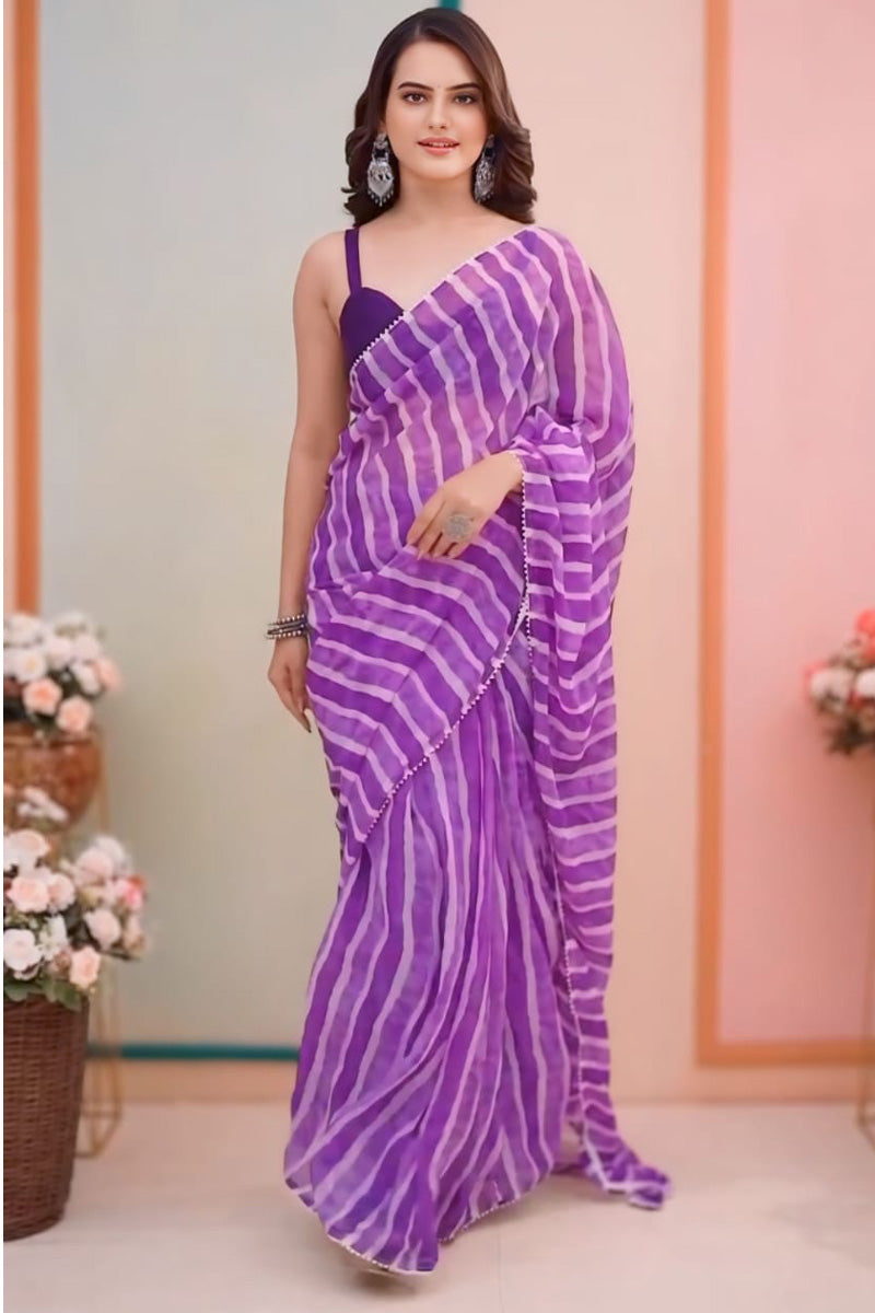 Misty One Minute Ready To Wear Purple Georgette Saree