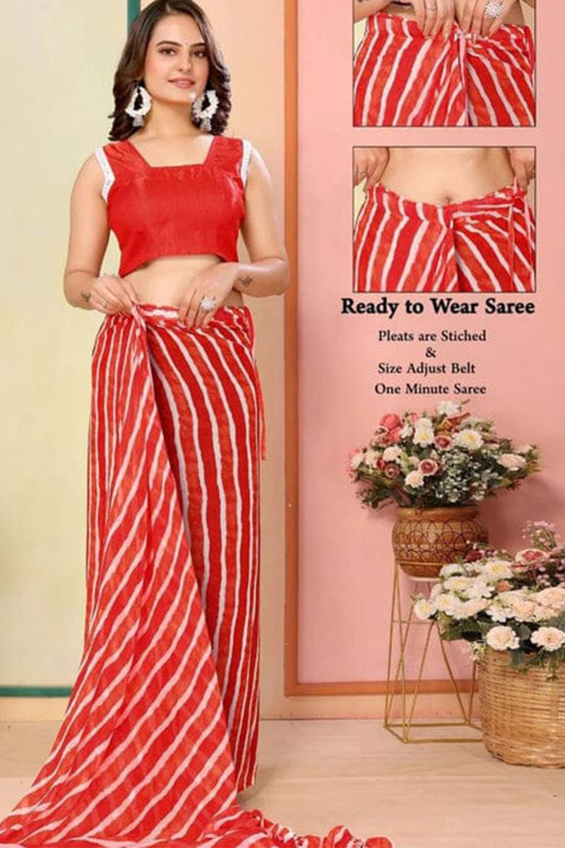 Bloom One Minute Ready To Wear Red Georgette Saree