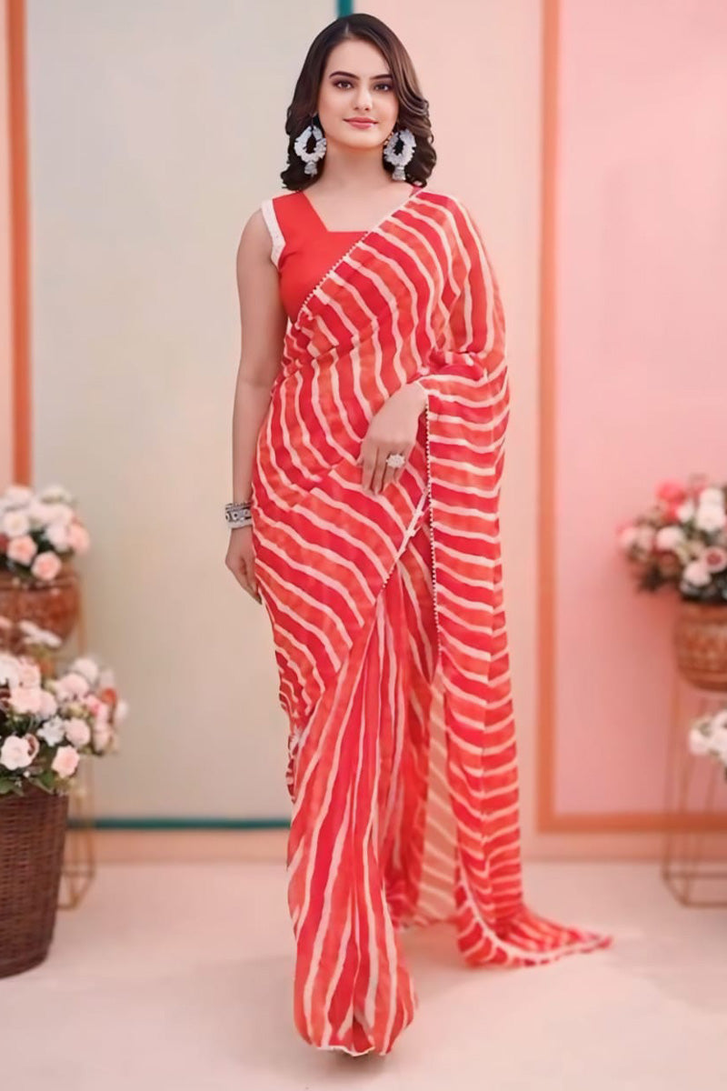 Bloom One Minute Ready To Wear Red Georgette Saree