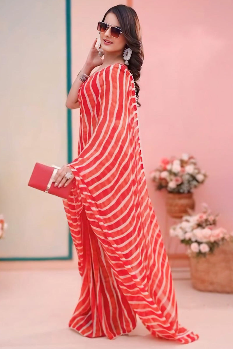 Bloom One Minute Ready To Wear Red Georgette Saree