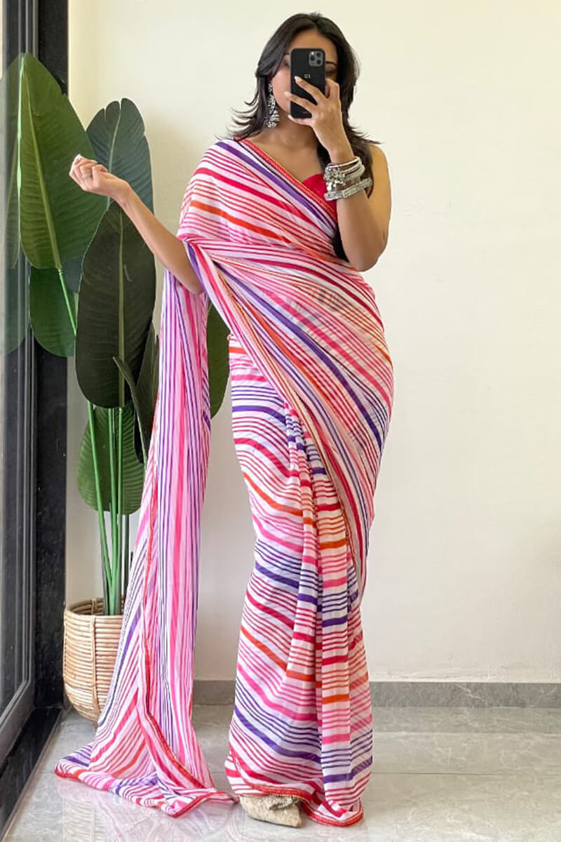 Bright One Minute Ready To Wear Pink Georgette Saree