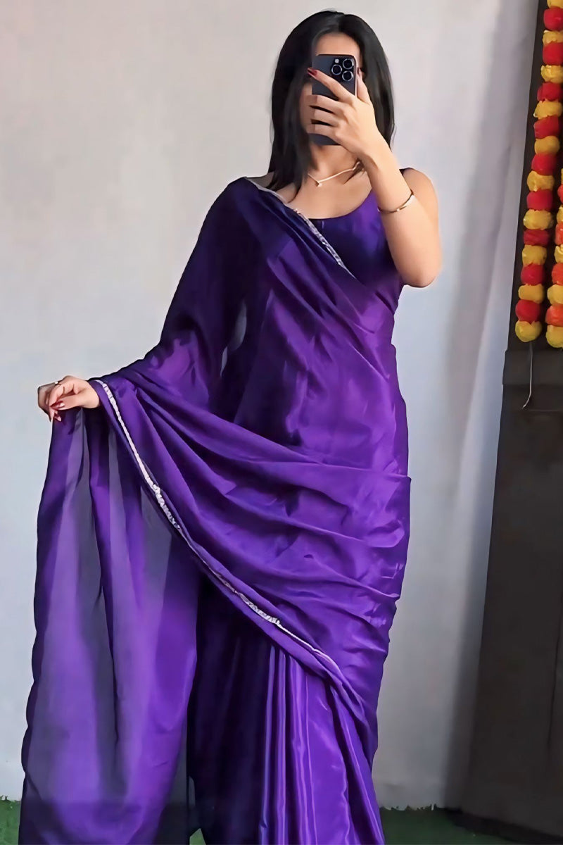 Elegant One Minute Ready To Wear Royal Blue Chiffon Silk Saree