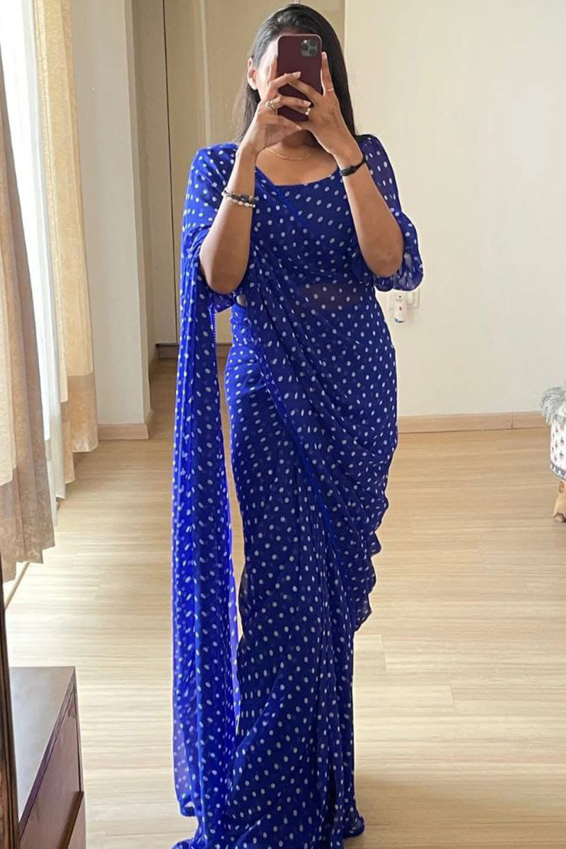 Adored One Minute Ready To Wear Blue Georgette Saree