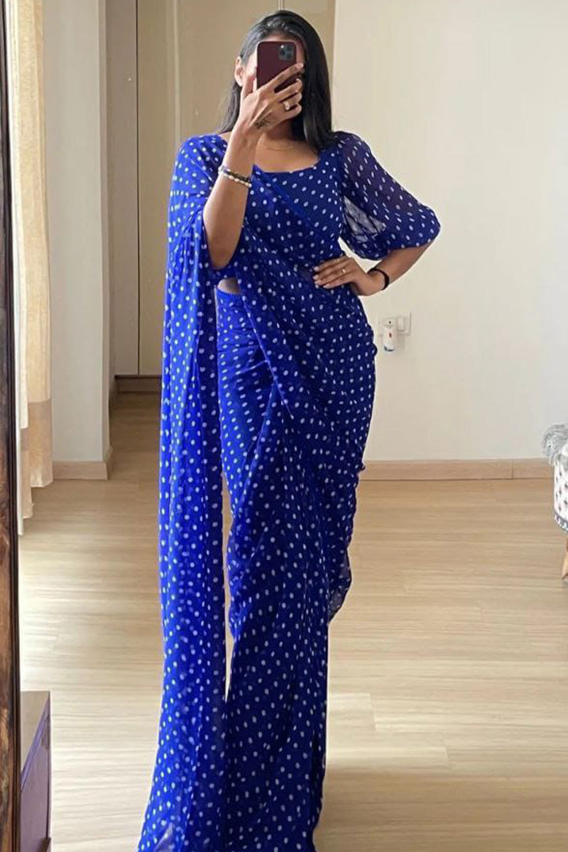 Adored One Minute Ready To Wear Blue Georgette Saree