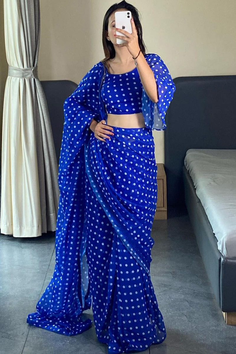 Adored One Minute Ready To Wear Blue Georgette Saree