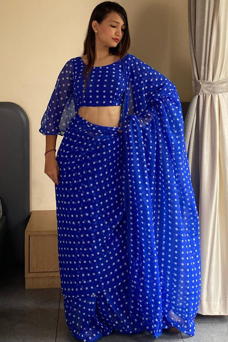 Adored One Minute Ready To Wear Blue Georgette Saree