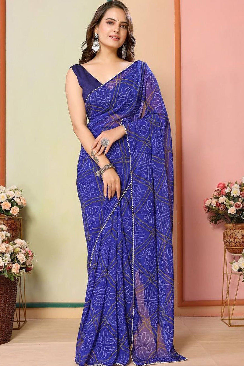 Pearlite One Minute Ready To Wear Blue Georgette Saree