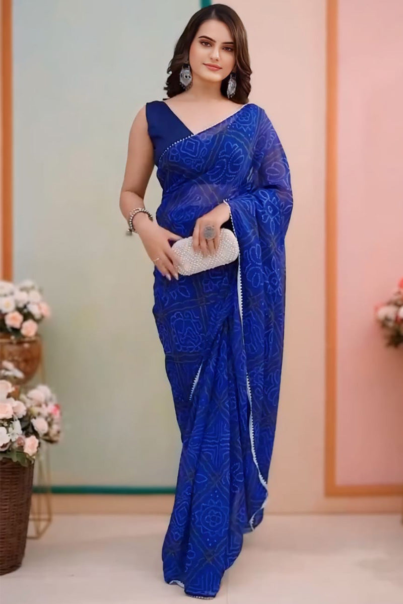 Pearlite One Minute Ready To Wear Blue Georgette Saree