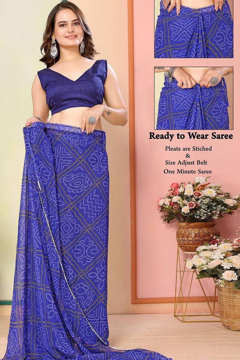 Pearlite One Minute Ready To Wear Blue Georgette Saree