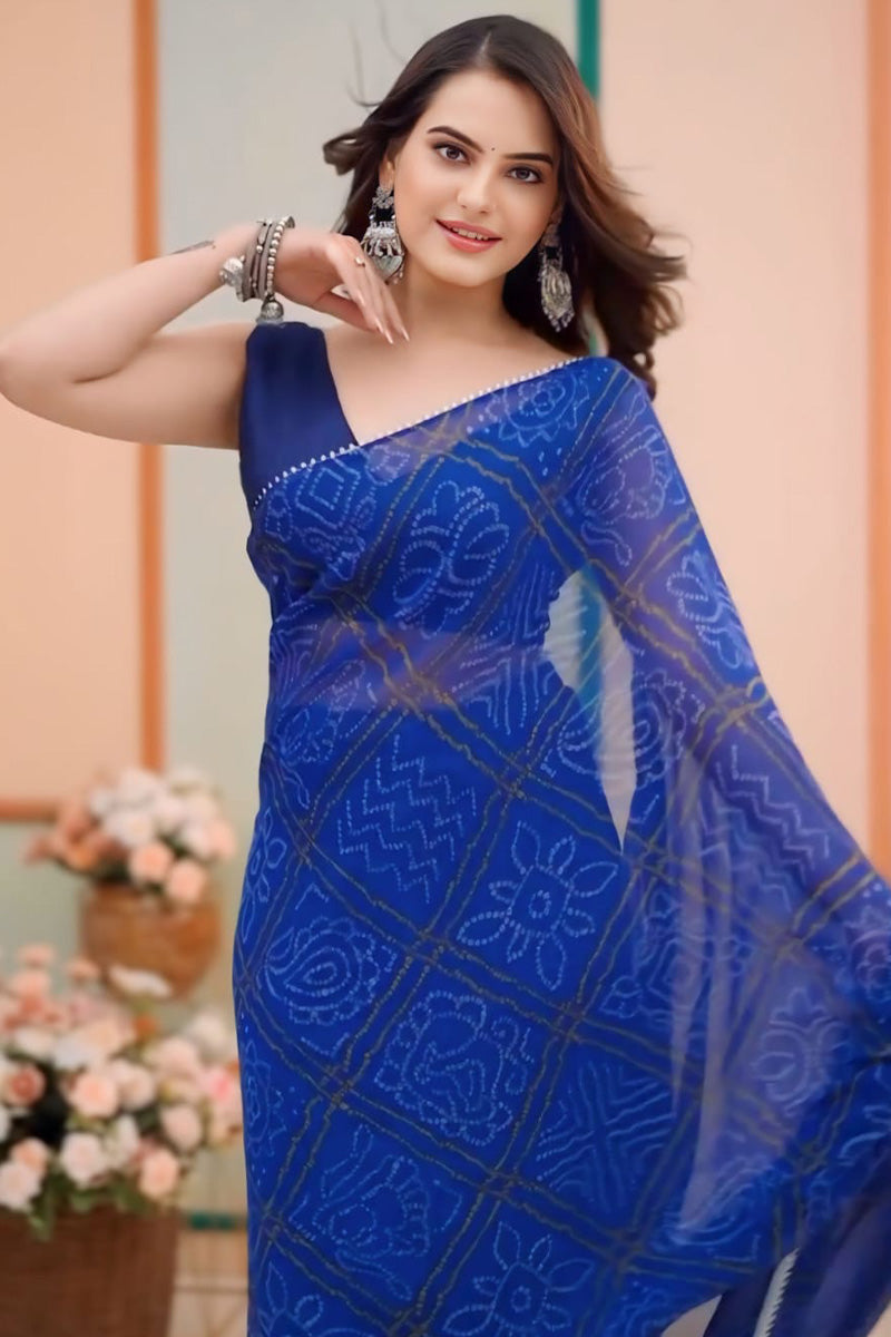 Pearlite One Minute Ready To Wear Blue Georgette Saree