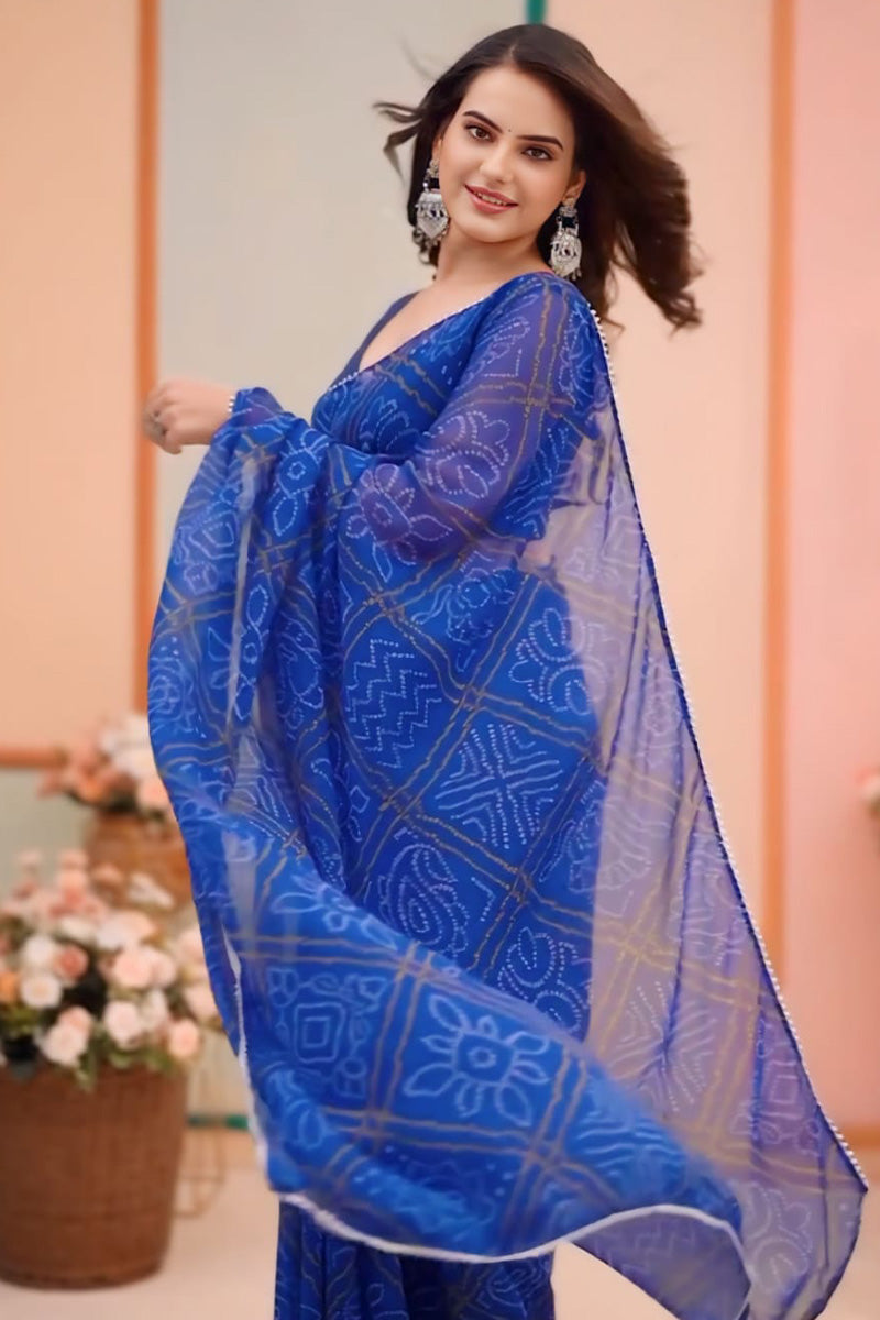 Pearlite One Minute Ready To Wear Blue Georgette Saree