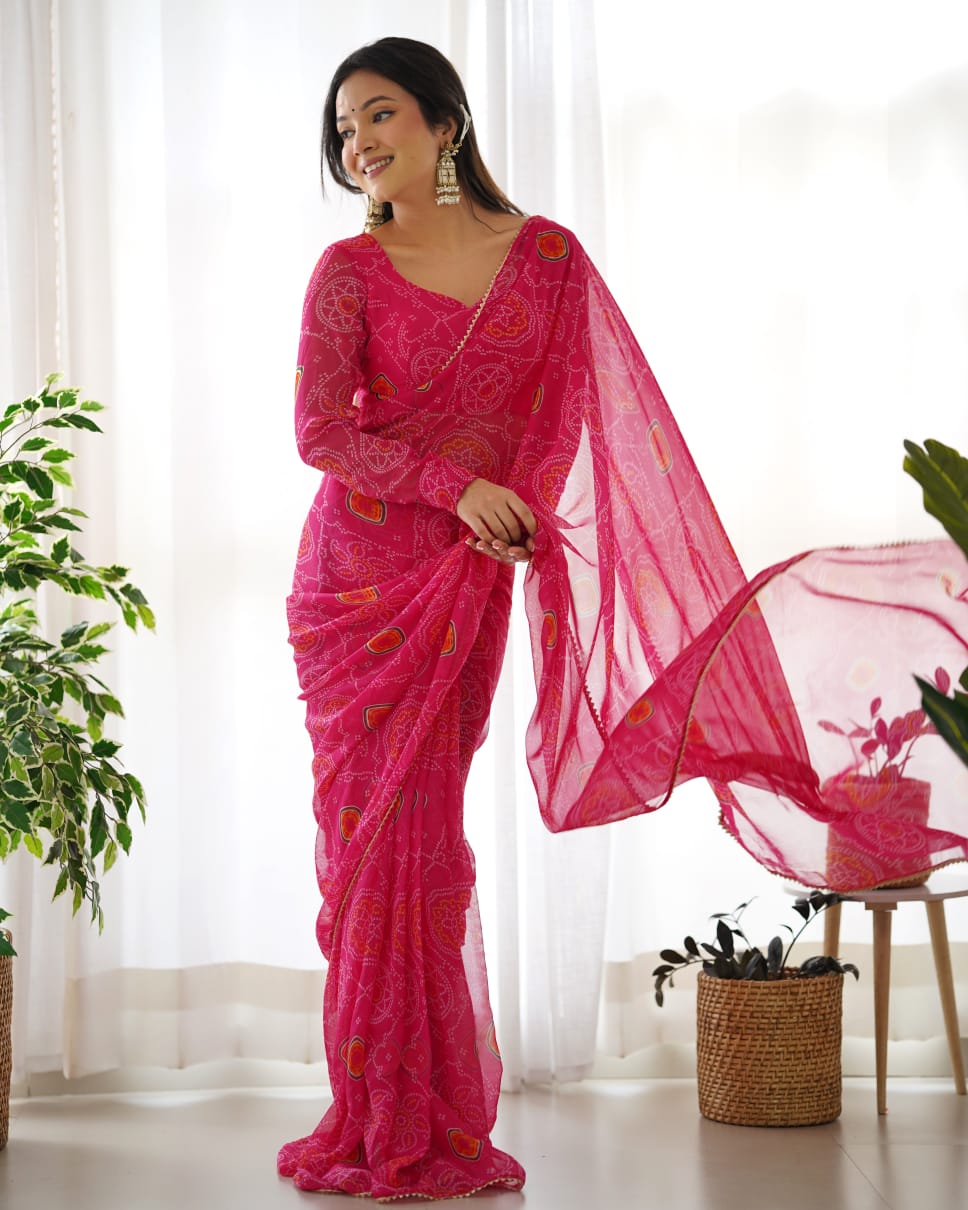 Glowish One Minute Ready To Wear Dark Pink Georgette Saree