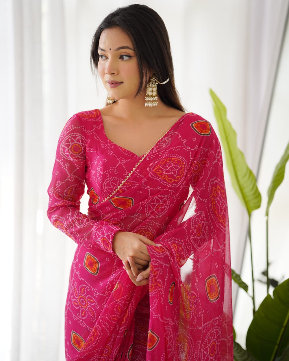 Glowish One Minute Ready To Wear Dark Pink Georgette Saree