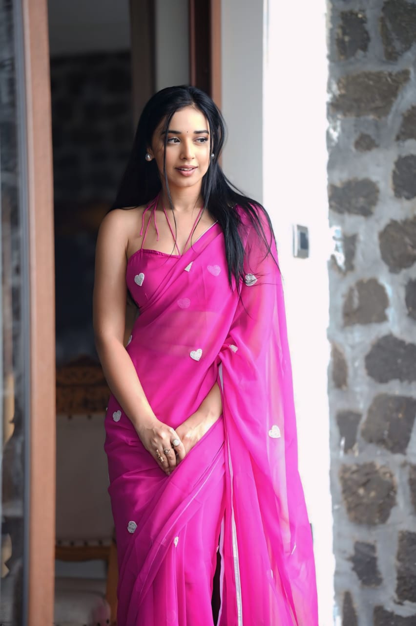 Angelite One Minute Ready To Wear Dark Pink Georgette Saree