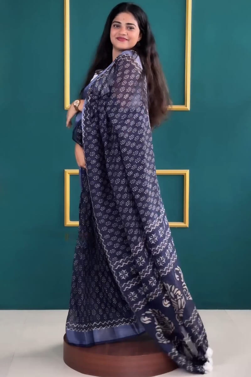 Lightful One Minute Ready To Wear Navy Blue Cotton Silk Saree