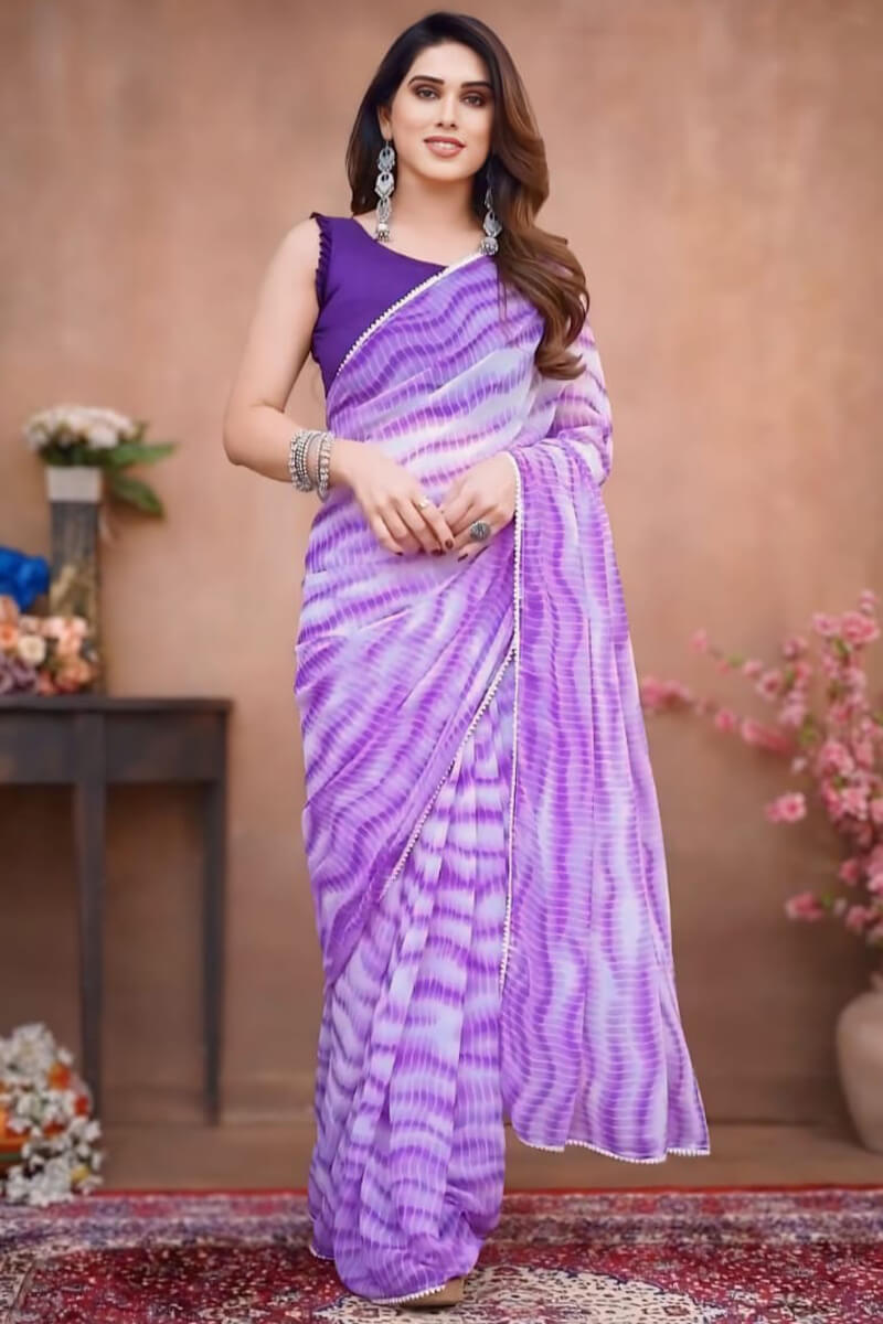 Jubilant One Minute Ready To Wear Lavender Georgette Saree