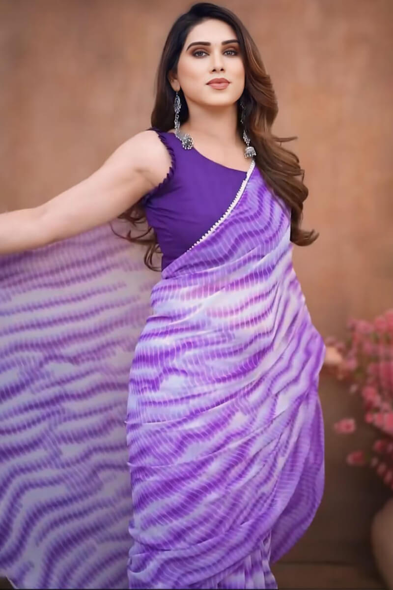 Jubilant One Minute Ready To Wear Lavender Georgette Saree