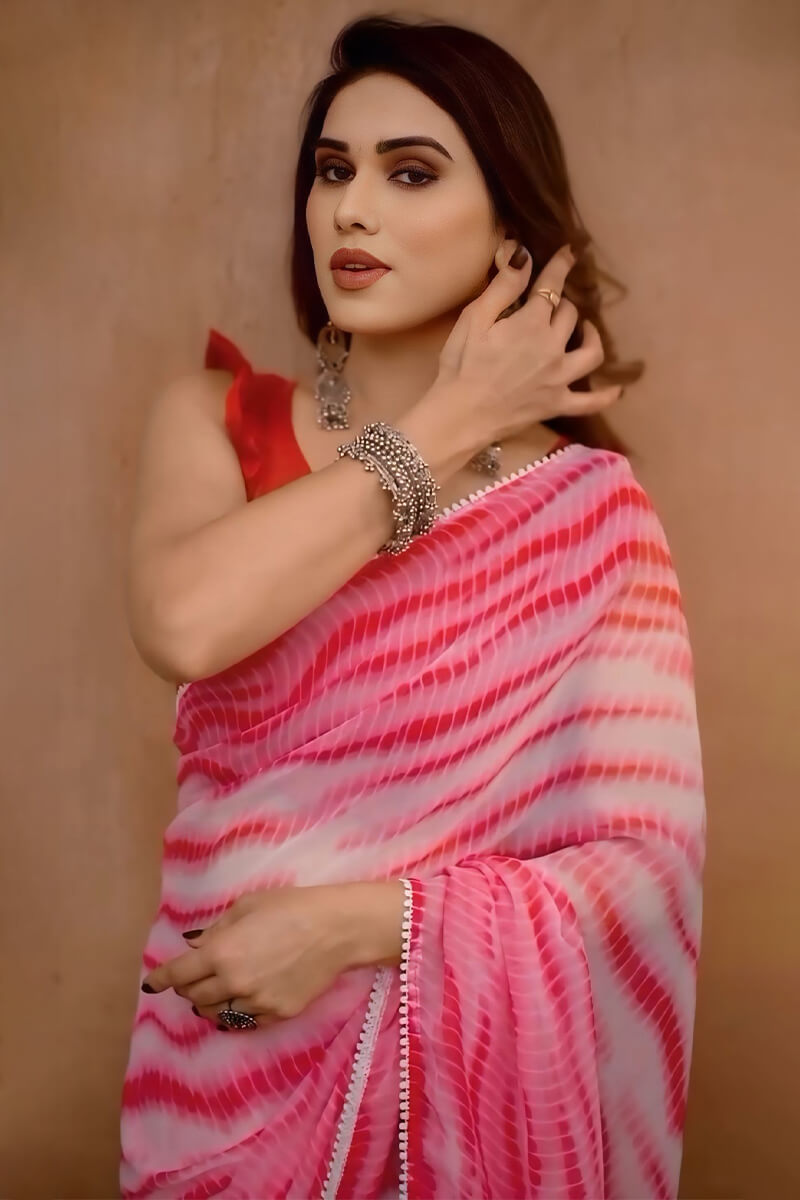 Beautique One Minute Ready To Wear Pink Georgette Saree