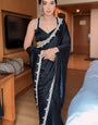 Lustre One Minute Ready To Wear Black Satin Silk Saree