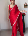 Gorgeous One Minute Ready To Wear Red Satin Silk Saree