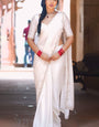 Joyful One Minute Ready To Wear White Satin Silk Saree