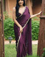 Graceful One Minute Ready To Wear Wine Satin Silk Saree