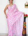 Floret One Minute Ready To Wear Baby Pink Printed Satin Silk Saree