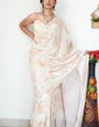 Effortless One Minute Ready To Wear Beige Printed Satin Silk Saree