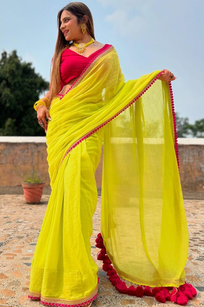 Divine One Minute Ready To Wear Yellow Nylon Silk Saree