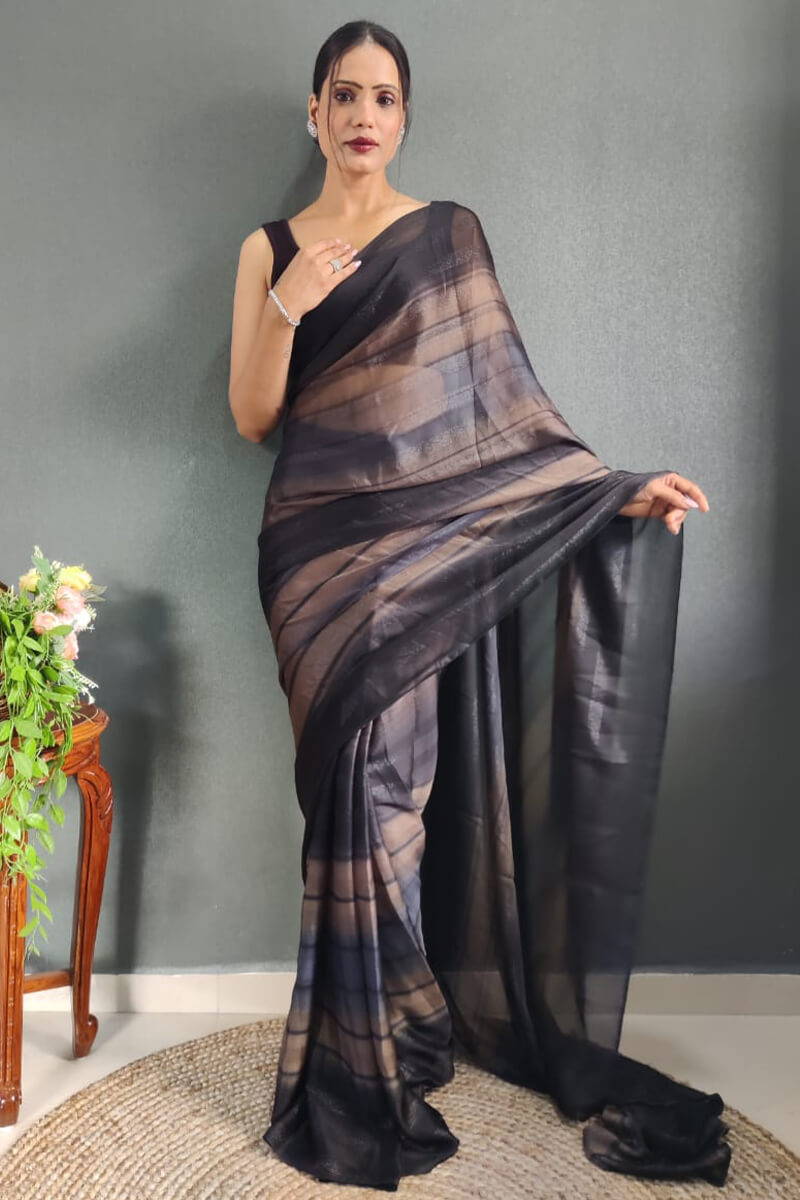 Dainty One Minute Ready To Wear Black Nylon Silk Saree