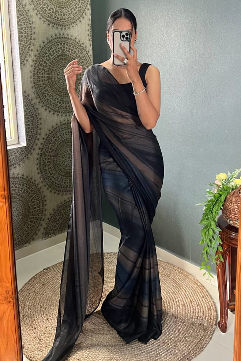 Dainty One Minute Ready To Wear Black Nylon Silk Saree