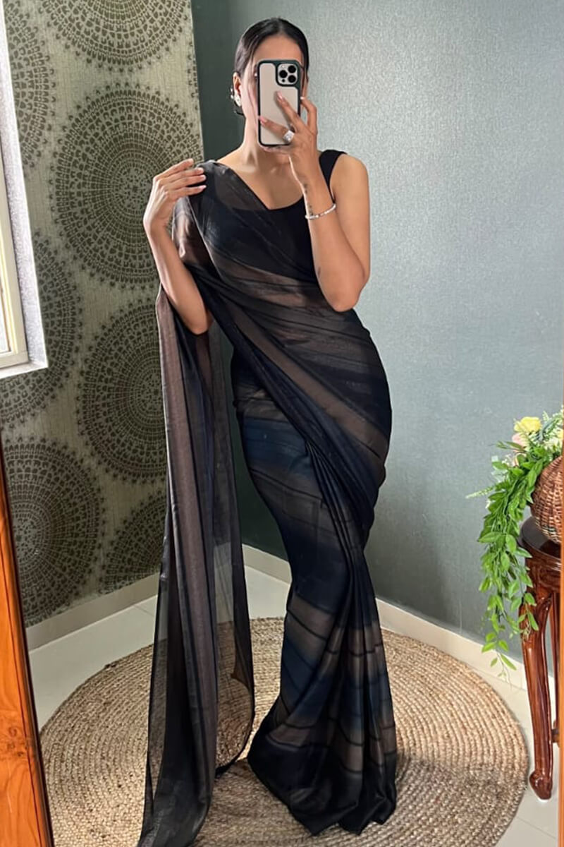 Dainty One Minute Ready To Wear Black Nylon Silk Saree