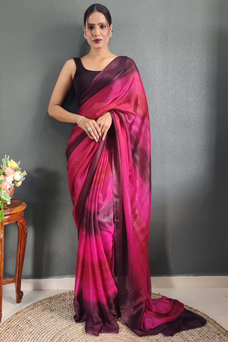 Classique One Minute Ready To Wear Dark Pink Nylon Silk Saree