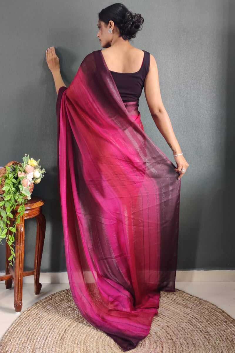 Classique One Minute Ready To Wear Dark Pink Nylon Silk Saree