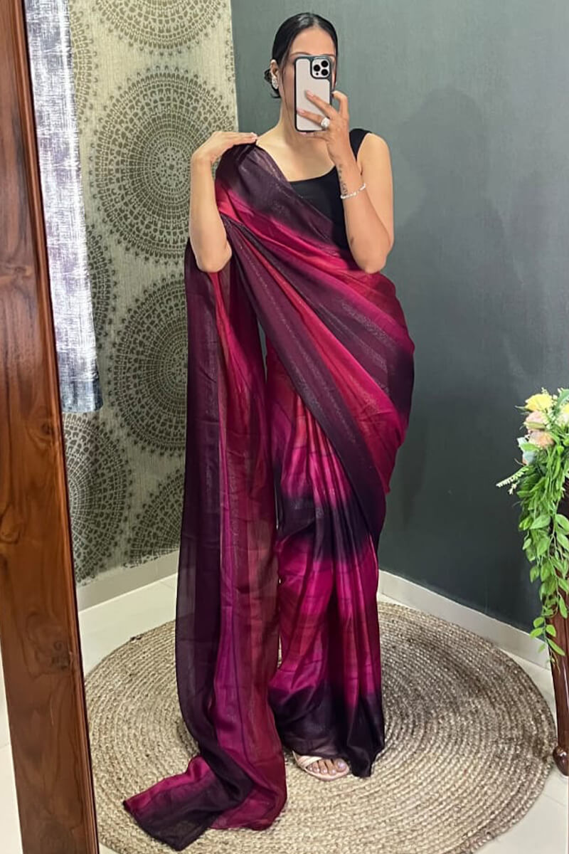 Classique One Minute Ready To Wear Dark Pink Nylon Silk Saree