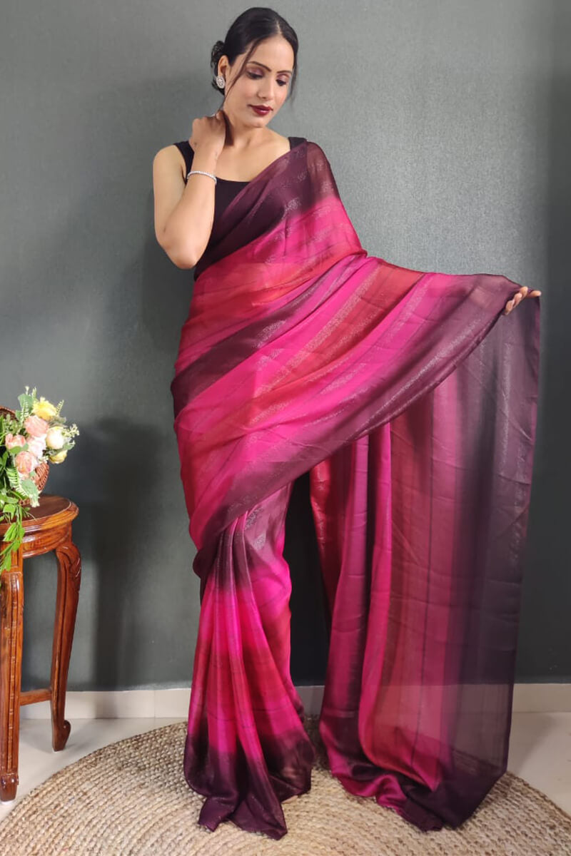 Classique One Minute Ready To Wear Dark Pink Nylon Silk Saree