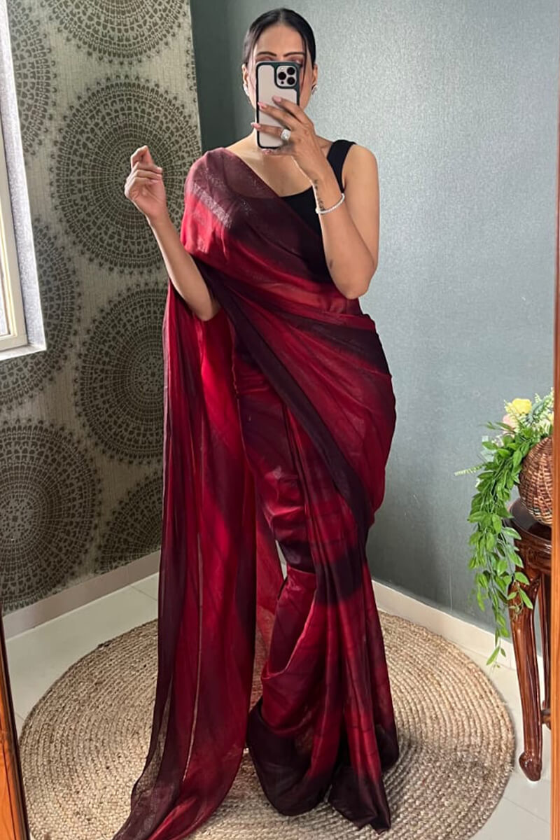 Charisma One Minute Ready To Wear Maroon Nylon Silk Saree