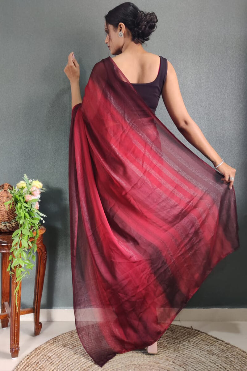 Charisma One Minute Ready To Wear Maroon Nylon Silk Saree