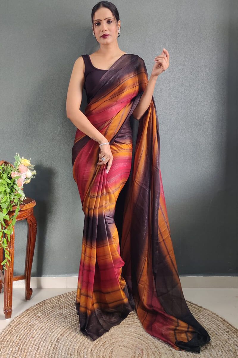 Blooming One Minute Ready To Wear Multicolor Nylon Silk Saree