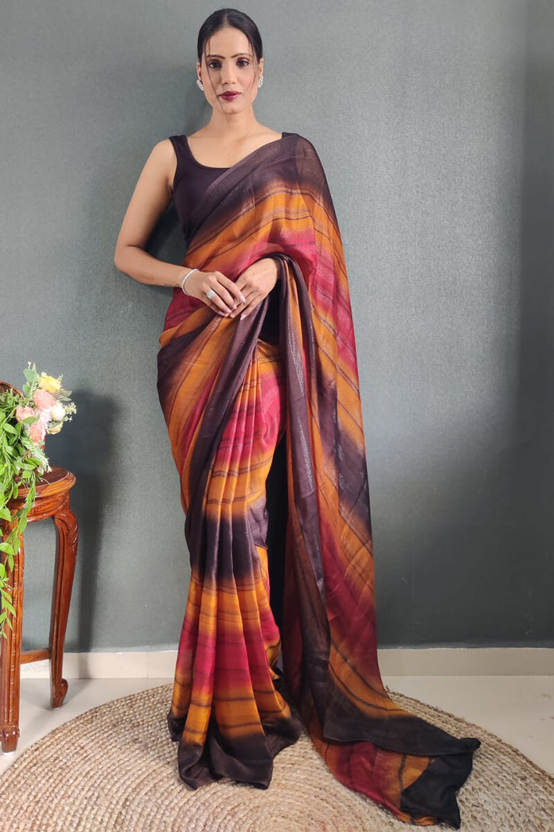 Blooming One Minute Ready To Wear Multicolor Nylon Silk Saree