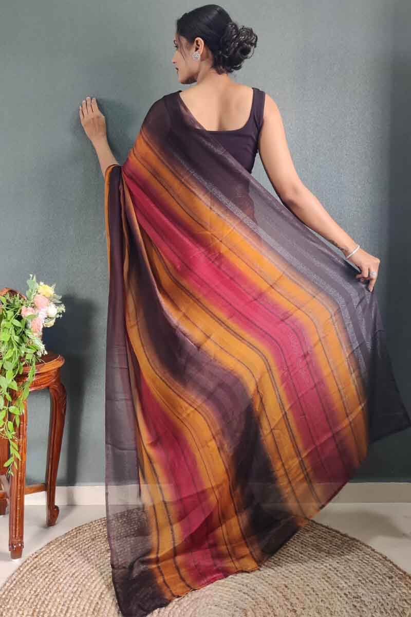 Blooming One Minute Ready To Wear Multicolor Nylon Silk Saree