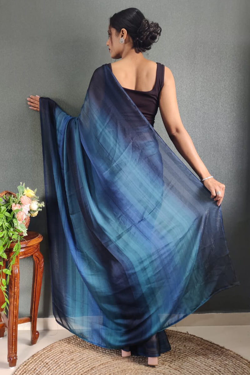 Blissful One Minute Ready To Wear Navy Blue Nylon Silk Saree