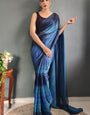 Blissful One Minute Ready To Wear Navy Blue Nylon Silk Saree