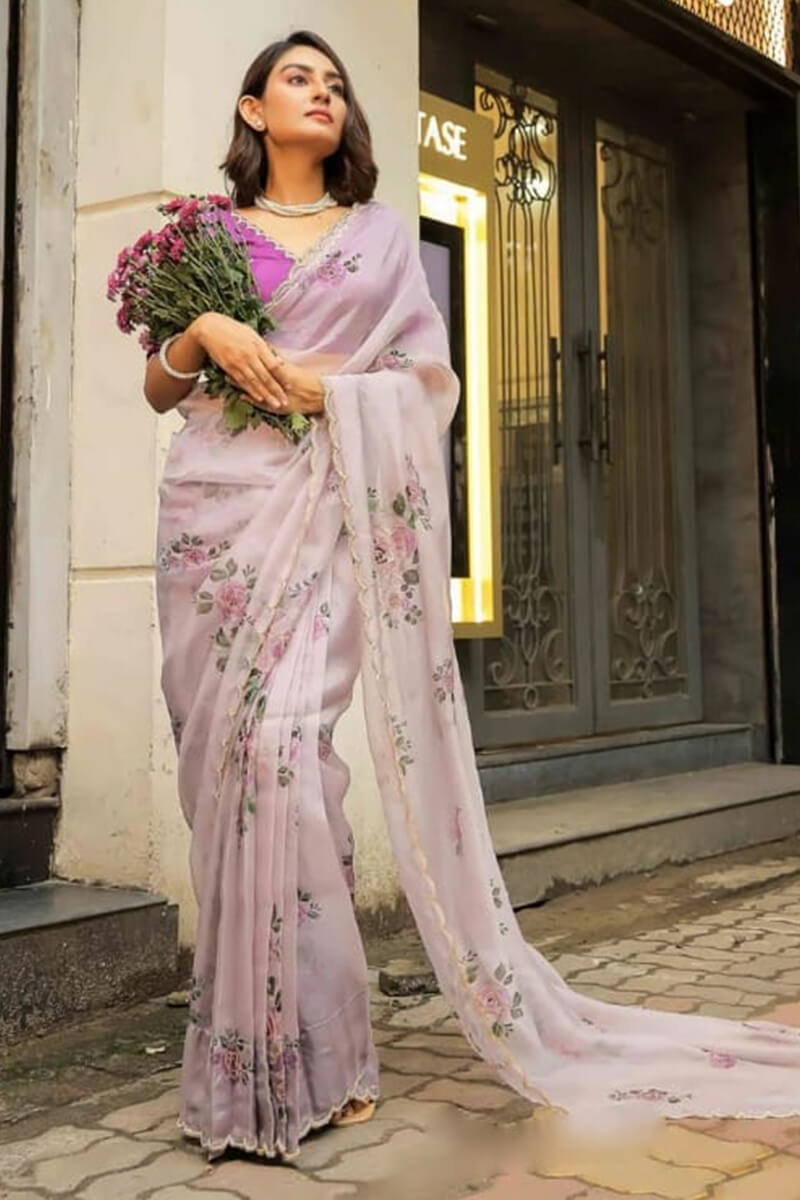 Outstanding One Minute Ready To Wear Lavender Organza Silk Saree