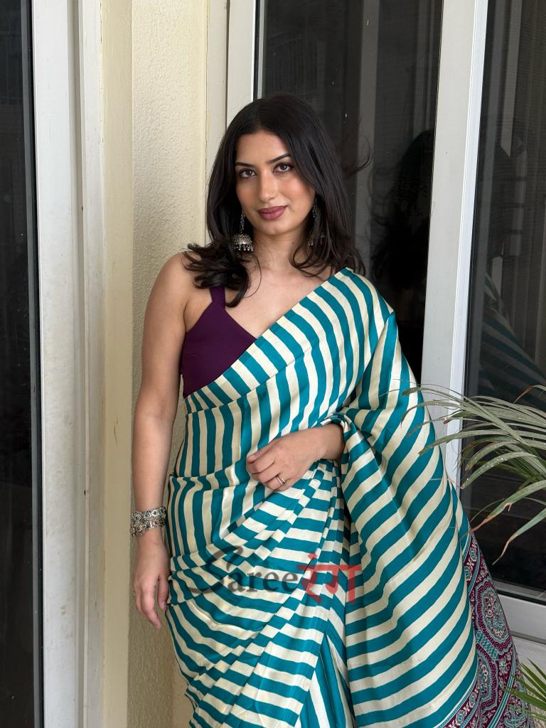 Sundari Rama Modal Silk Premium Striped Ajrakh Natural Print Saree