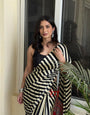 Sundari Black Modal Silk Premium Striped Ajrakh Natural Print Saree