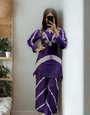 Purple Muslin Silk Printed With Real Mirror Hand Work Co-Ords Set