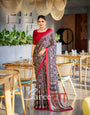 Varnika Black And Maroon  Modal Silk Ajrakh Natural Print saree