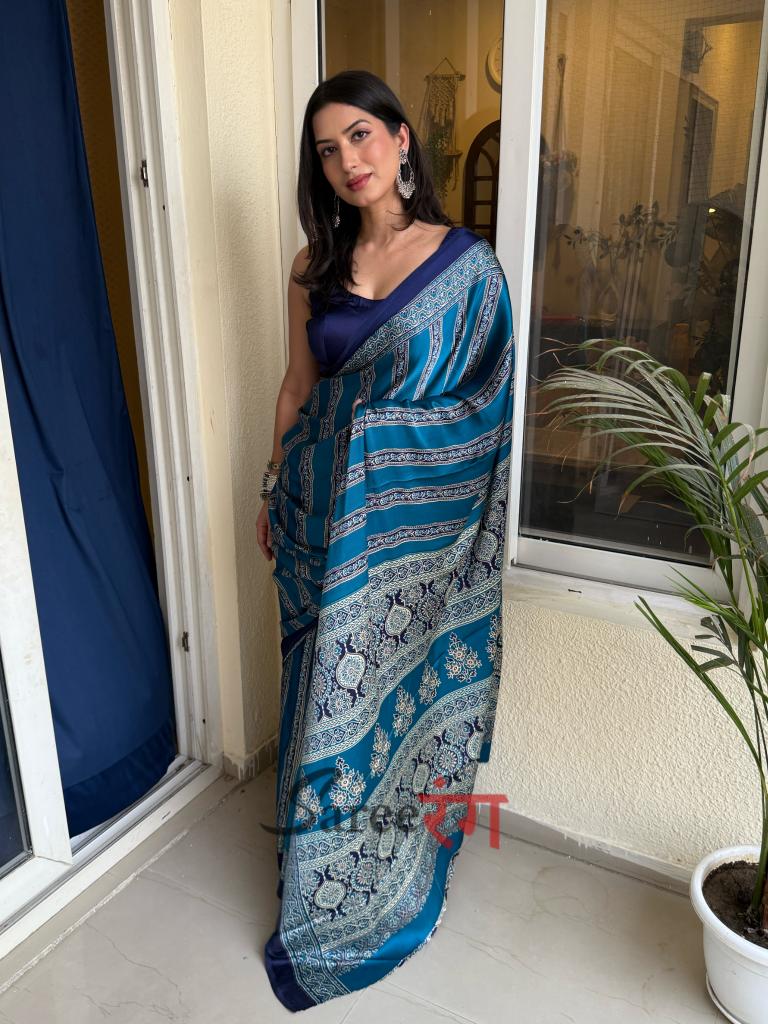 Sagun Rama Modal Silk Ajrakh Natural Print Saree